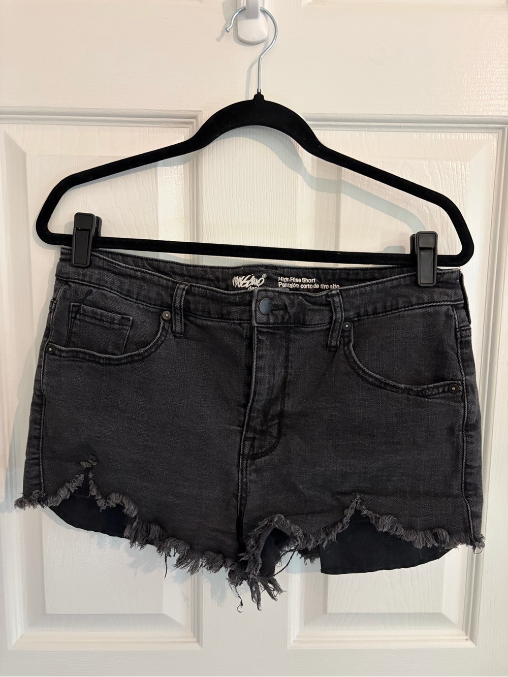 Mossimo Supply Co. Y2K Style Black Frayed Hem High-Rise Denim Shorts - Size 14